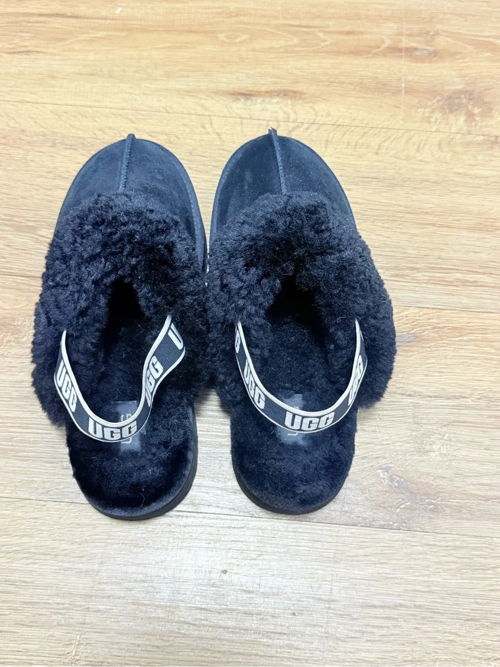 UGG Black Kids Suede Slip-On Slippers with Shearling Cuff